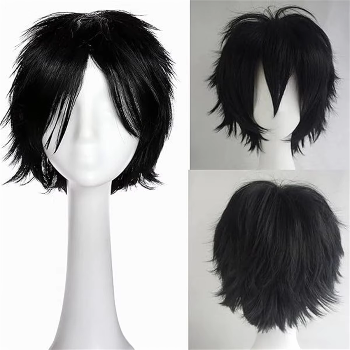 Perruque synthétique courte bouclée universelle noire, perruque de personnage de couleur variable po