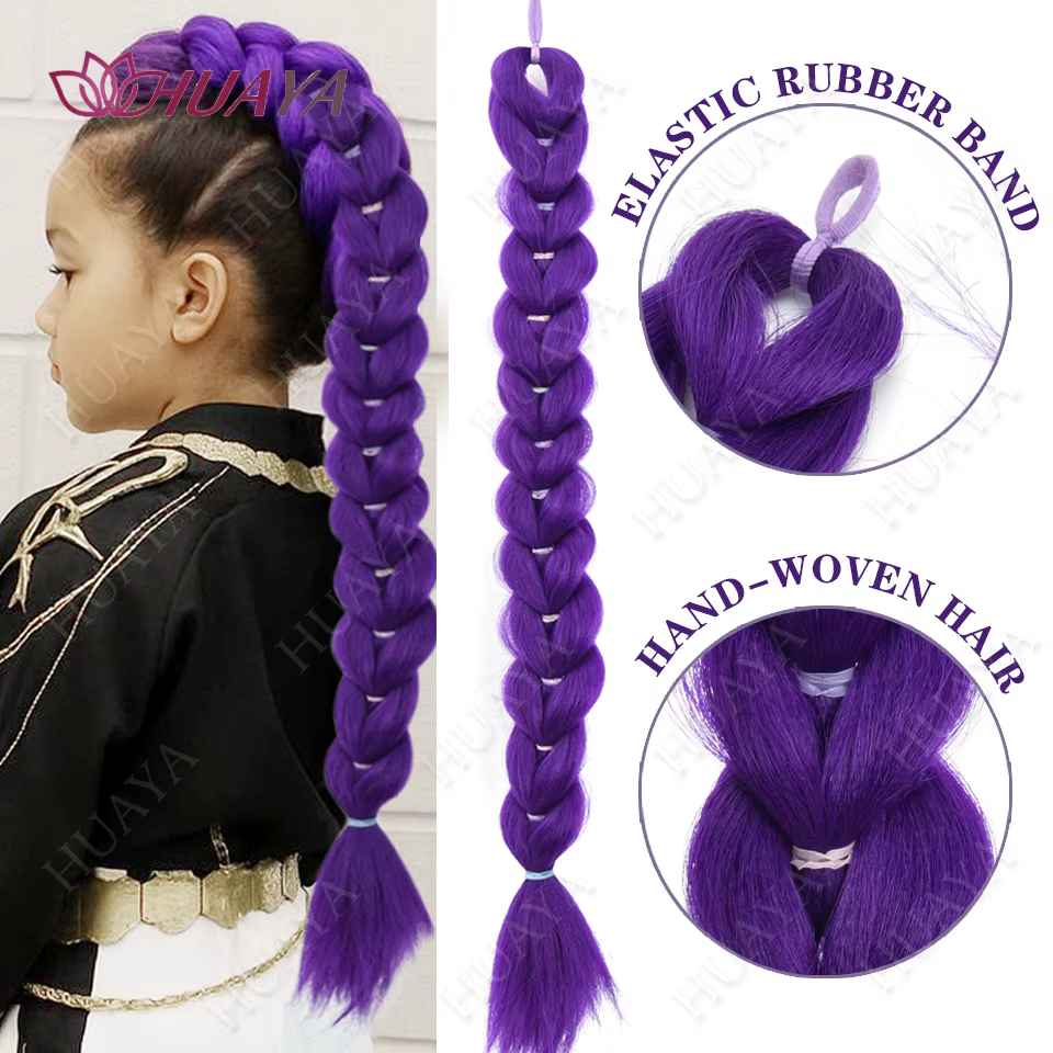 Queue de cheval tressée violette synthétique, coiffure de Costume Rumi, longue queue de cheval avec