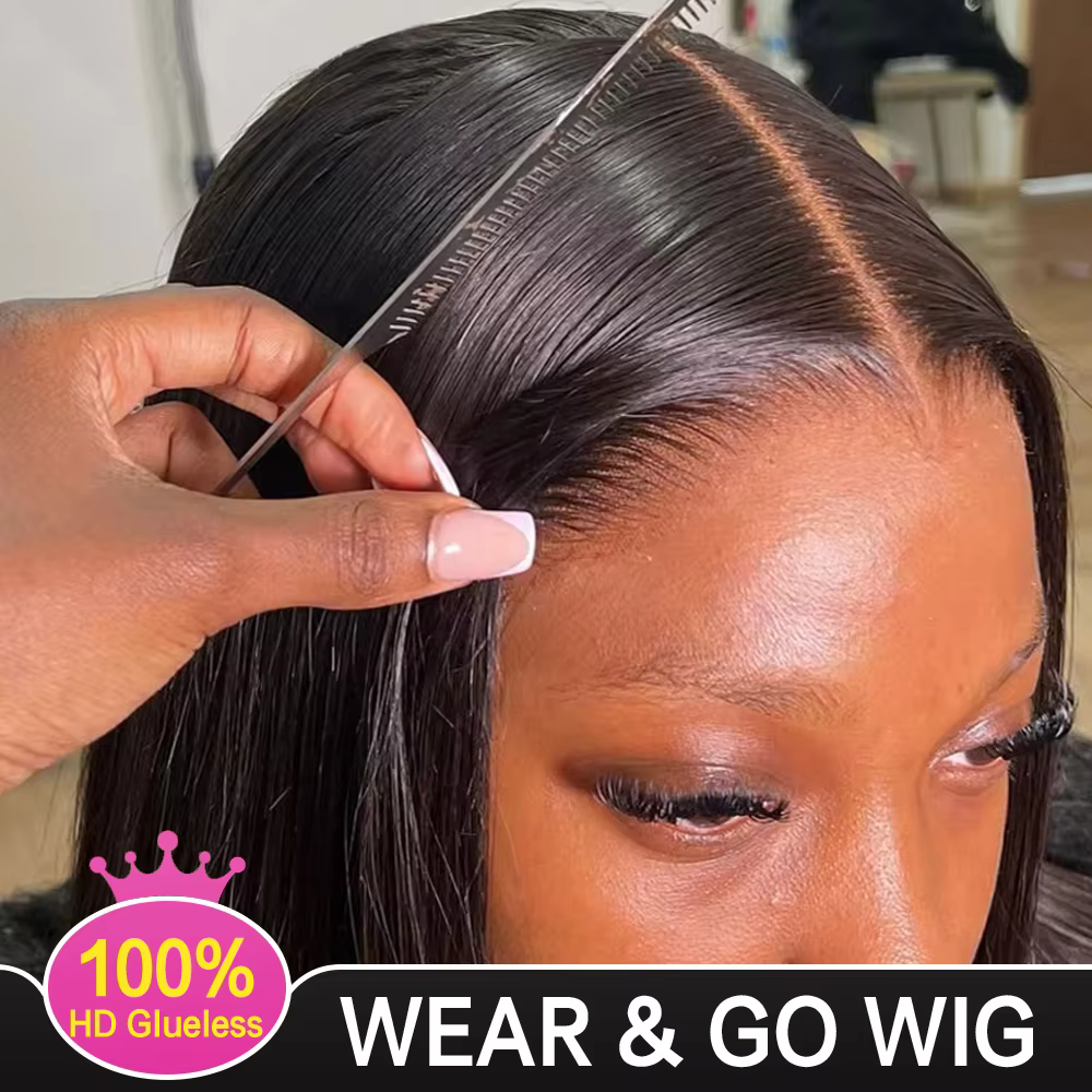Wear Go sans colle dentelle avant perruques de cheveux humains droite 7x5 HD dentelle frontale perru