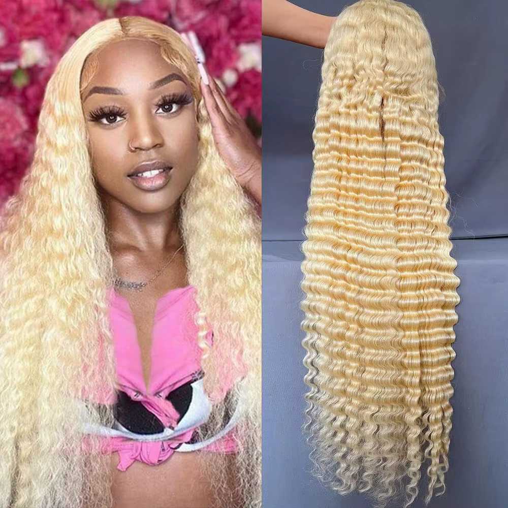 Perruques de vague profonde cheveux humains avant de lacet 613 13x6 HD Transparent bouclés 200% dens