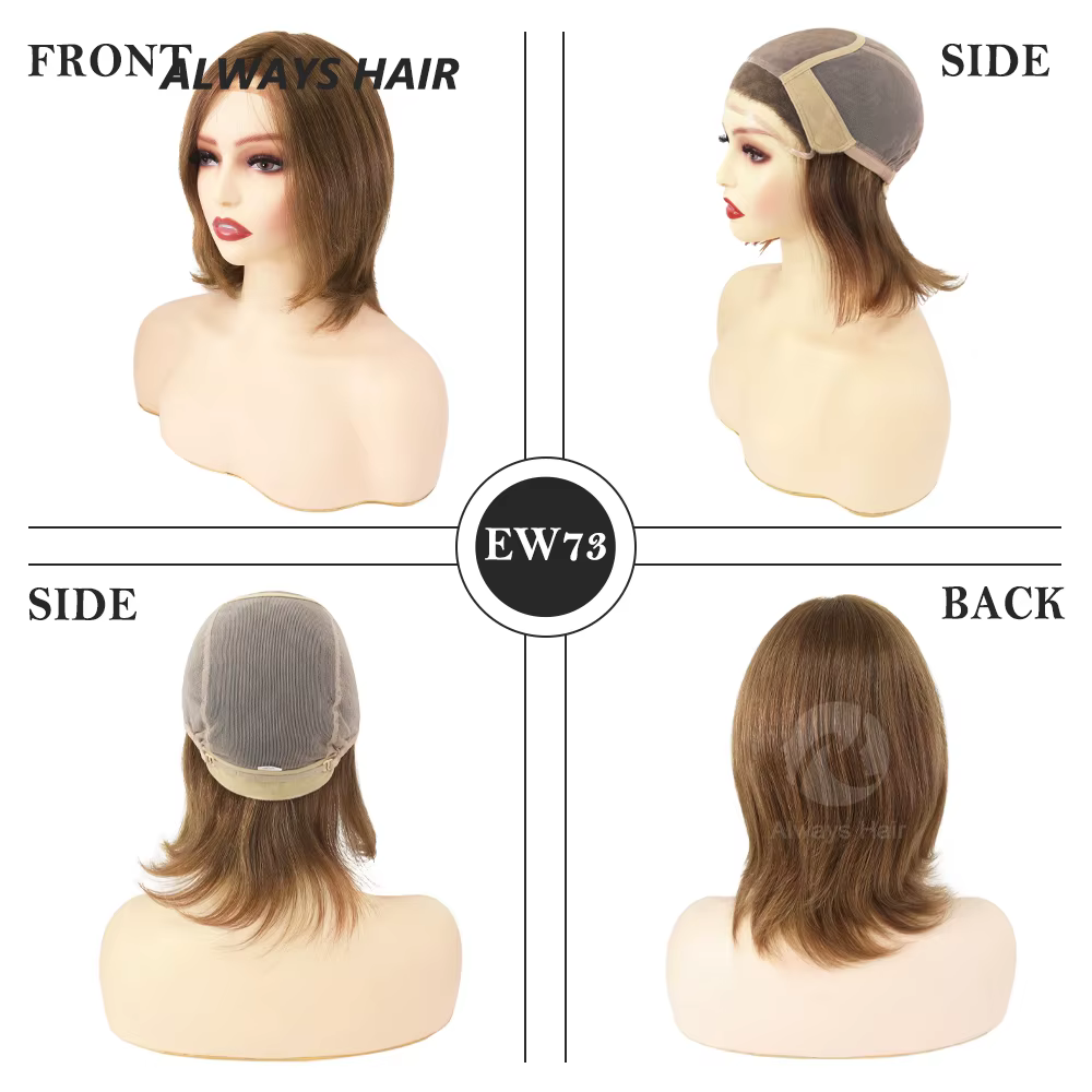 Moo73-Perruque Lace Front Wig naturelle courte, cheveux vierges, style français européen, 6 pouces,