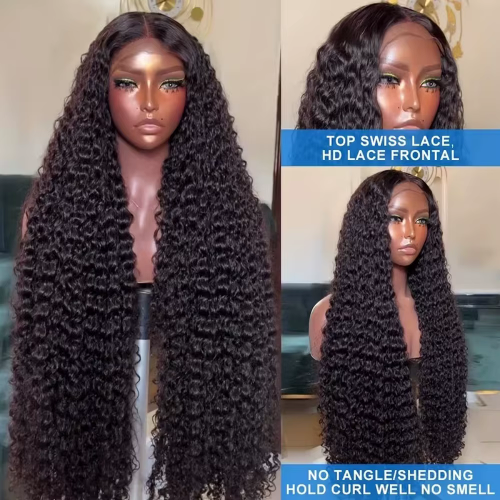 Perruque Lace Frontal Wig naturelle sans colle bouclée HD, 40 pouces, 13x4, 13x6, densité 200%, 5x5,