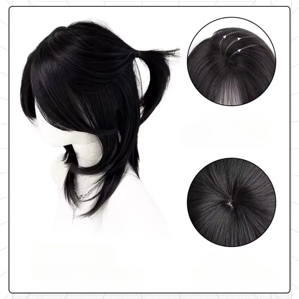 Perruque courte noire Cos Anime japonais Cosplay perruque 38 cm Cool Sissy bandeau perruques Punk ha
