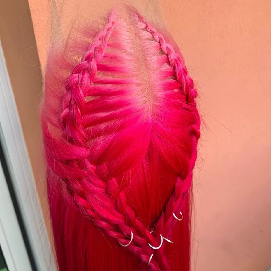 Perruques Lace Front en cheveux humains 13x6 rose vif, pré-épilées, ultra-lisses, avec dentelle tran