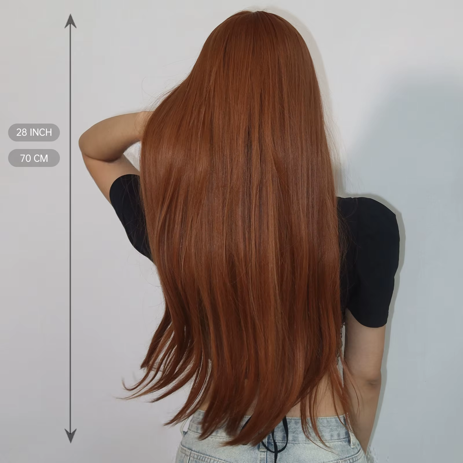 Perruque synthétique longue et lisse marron gingembre en cuivre pour femmes, perruque avec raie cent