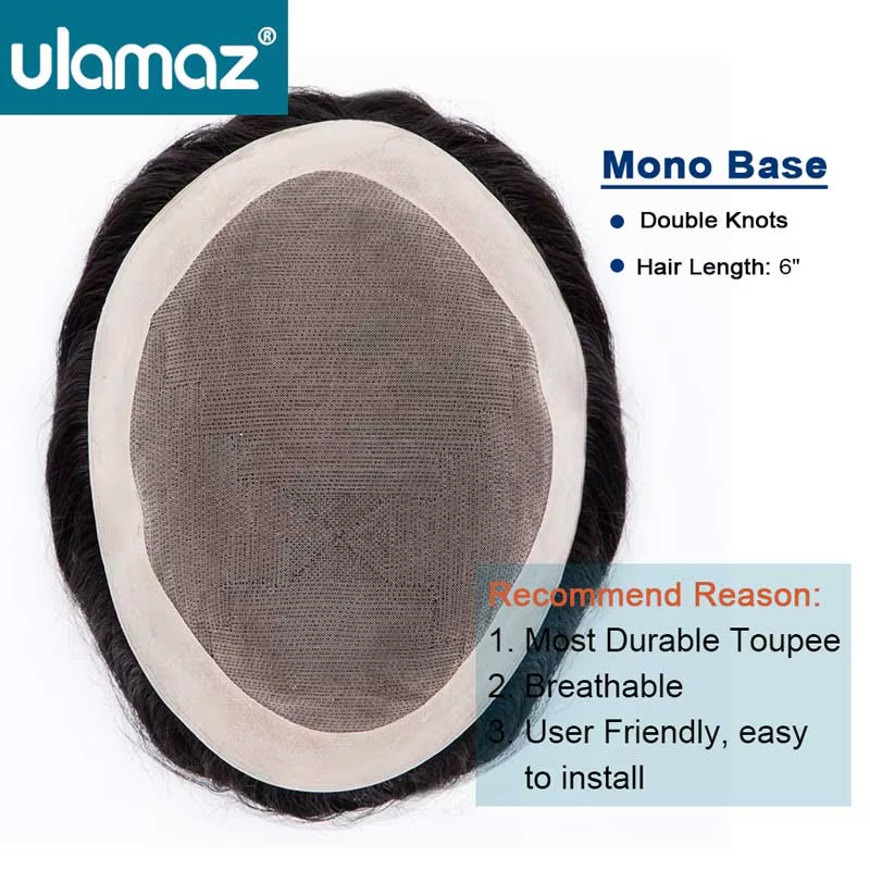 Mono toupet cheveux hommes capillaire mâle cheveux prothèse Durable Mono hommes perruques cheveux hu