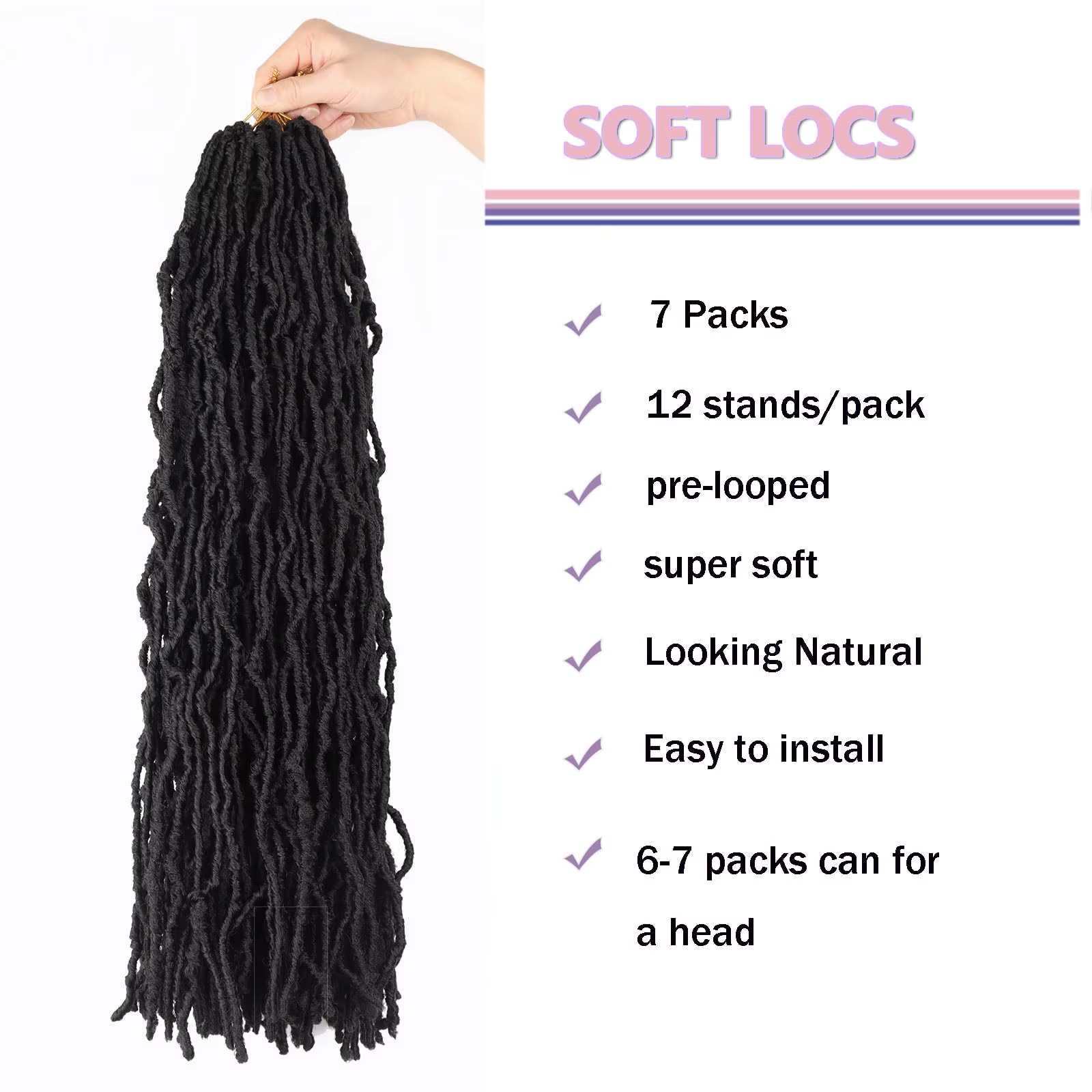 8 pièces de dreadlocks synthétiques résistantes à la chaleur, fausses locs, 24 pouces, extensions sy