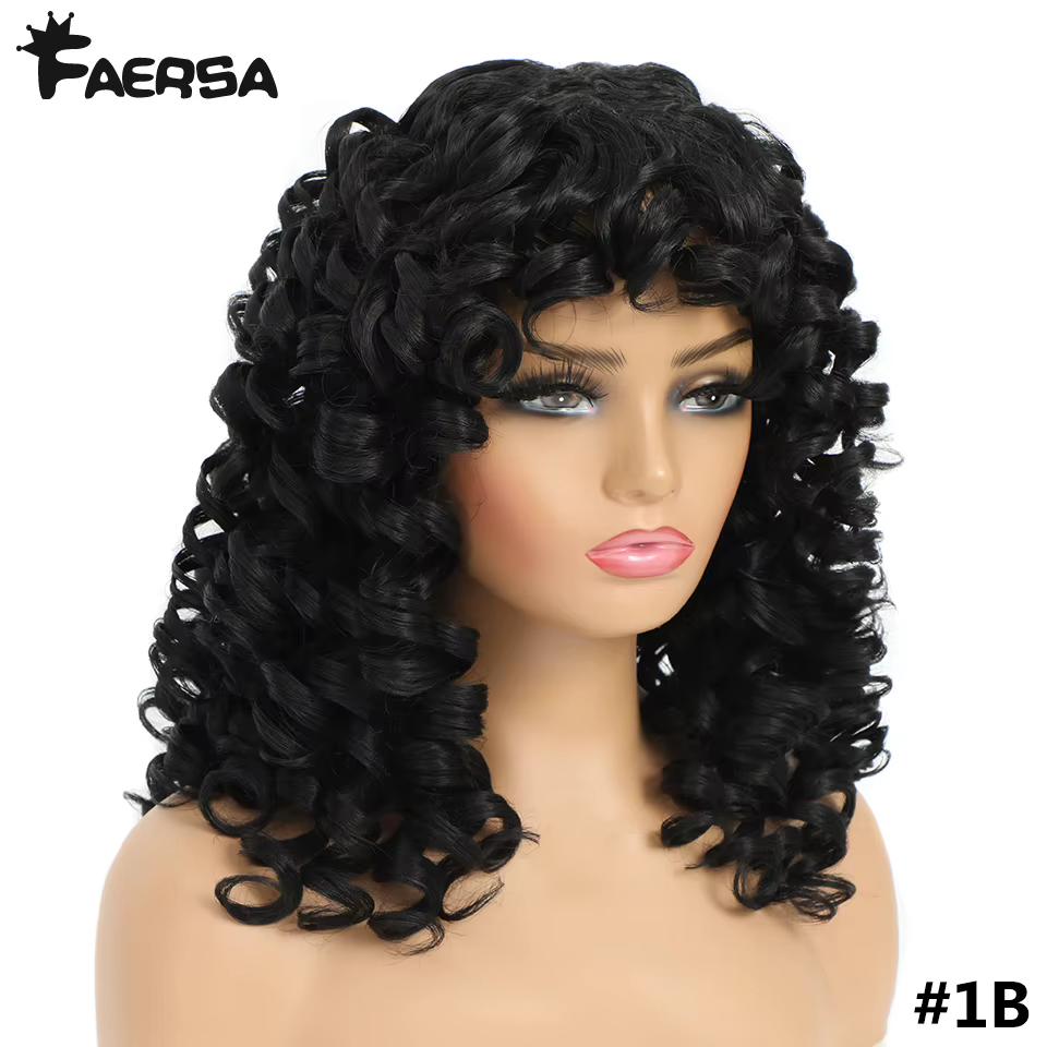 Perruque synthétique longue bouclée avec frange, perruques de Cosplay pour femmes, perruque Afro afr
