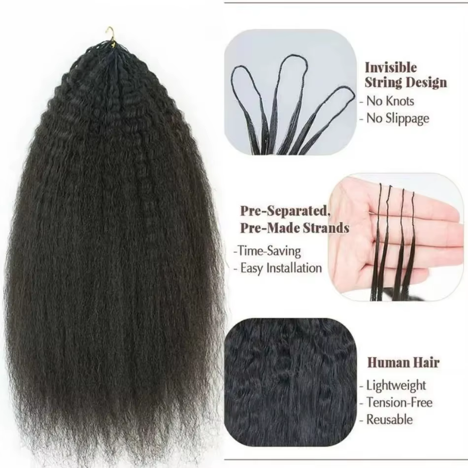 Extensions de cheveux humains brésiliens pré-séparées, tressées au crochet, style Kinky Straight, sa