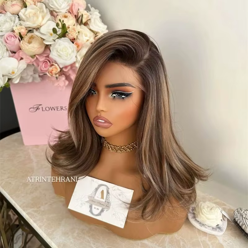 Perruque Lace Front Synthétique 13x4 à Raie Libre, Ligne de Cheveux Pré-épilée, Ombré Blond Brun ave