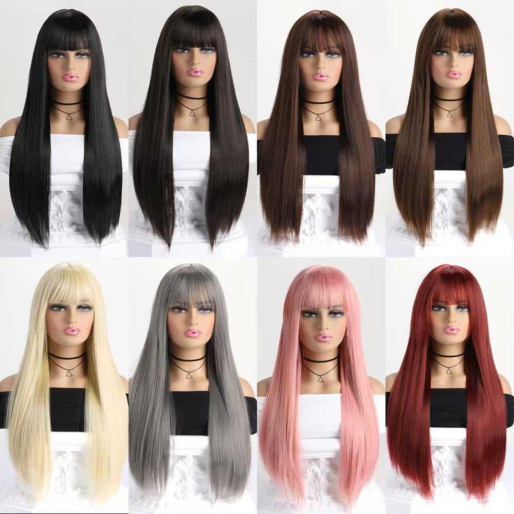 Perruque synthétique longue et lisse de 26 pouces pour femmes, perruque à la mode pour le quotidien,