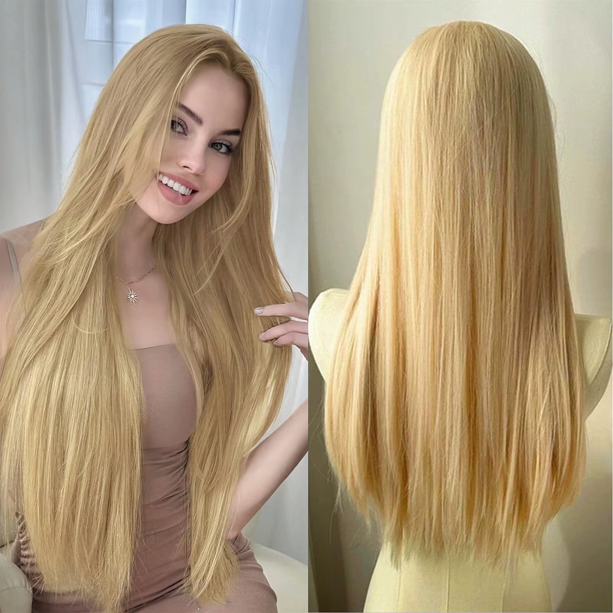 Perruque blonde claire de 28 pouces, perruque synthétique longue et droite, fibres résistantes à la