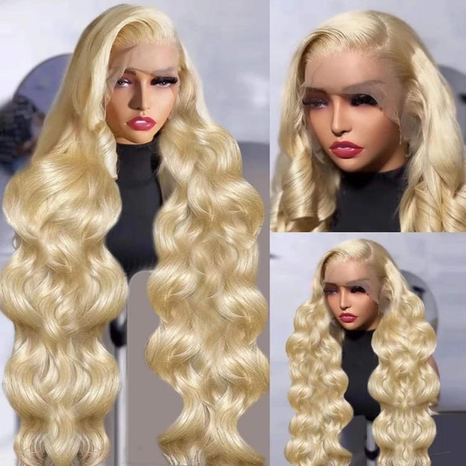 Perruque Lace Frontale 13x6 en Cheveux Humains, Ondulée, Blonde, Densité 220, Ligne de Cheveux Natur