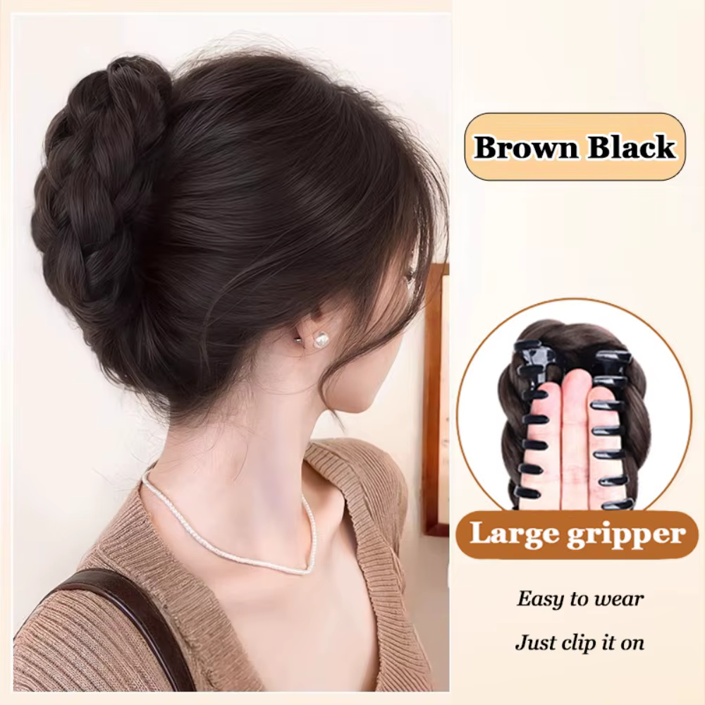Pince à cheveux synthétique pour chignon, postiche brune moelleuse, postiche noire naturelle, access