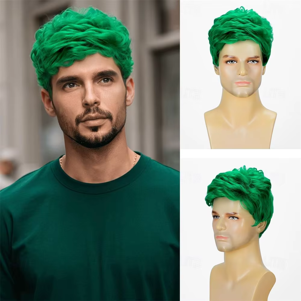 HAIRJOY – perruques synthétiques pour la saint-Patrick, cheveux courts bouclés avec frange, perruque