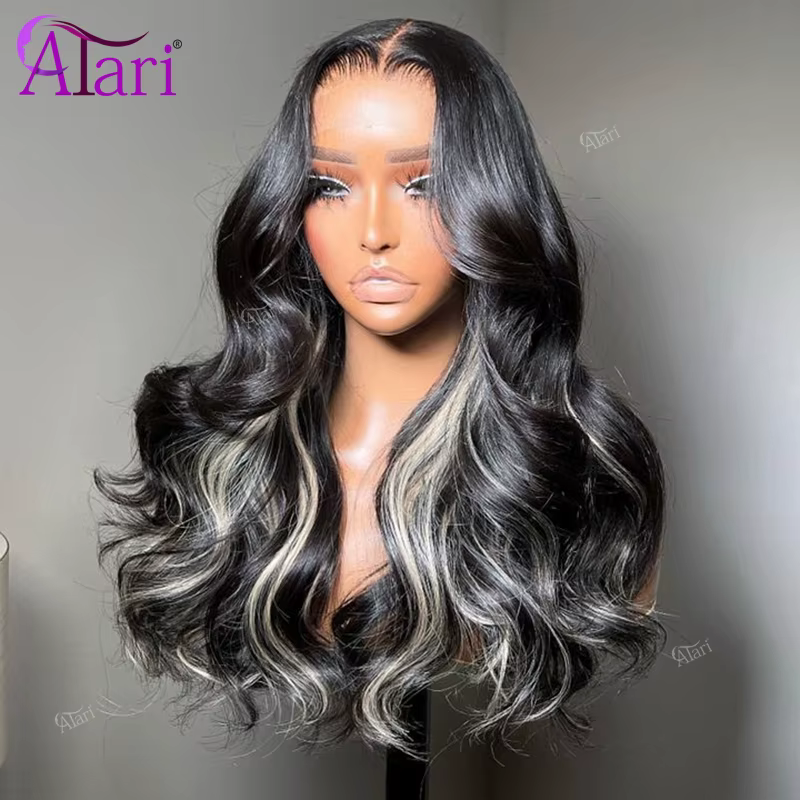 Perruque Lace Frontal Wig Body Wave brésilienne naturelle, cheveux humains, à reflets bruns et blond