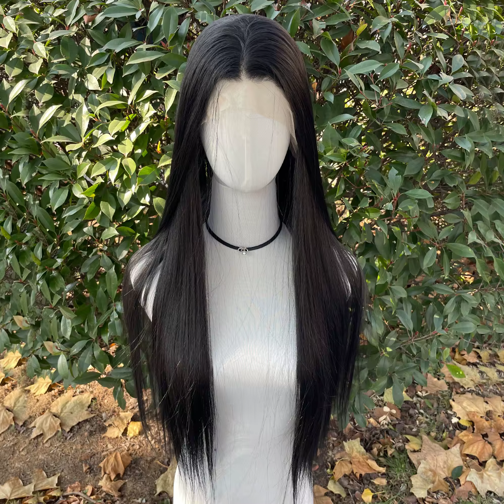 Perruque Lace Front Wig synthétique noire de jais 13x4, perruque sans colle résistante à la chaleur 