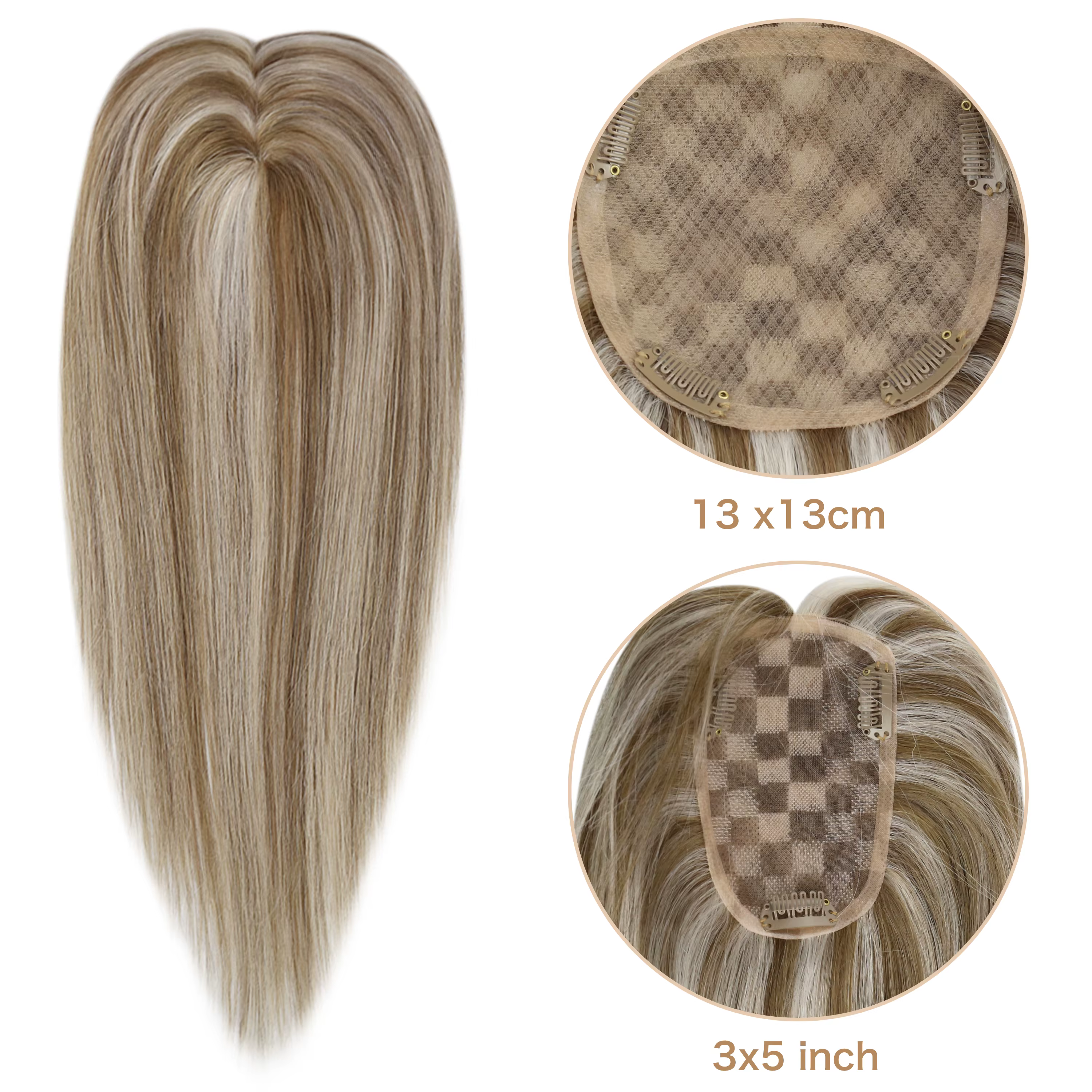 Full Shine Hair Topper pour femme, cheveux humains Remy, cheveux à clip, partie libre, base mono, do