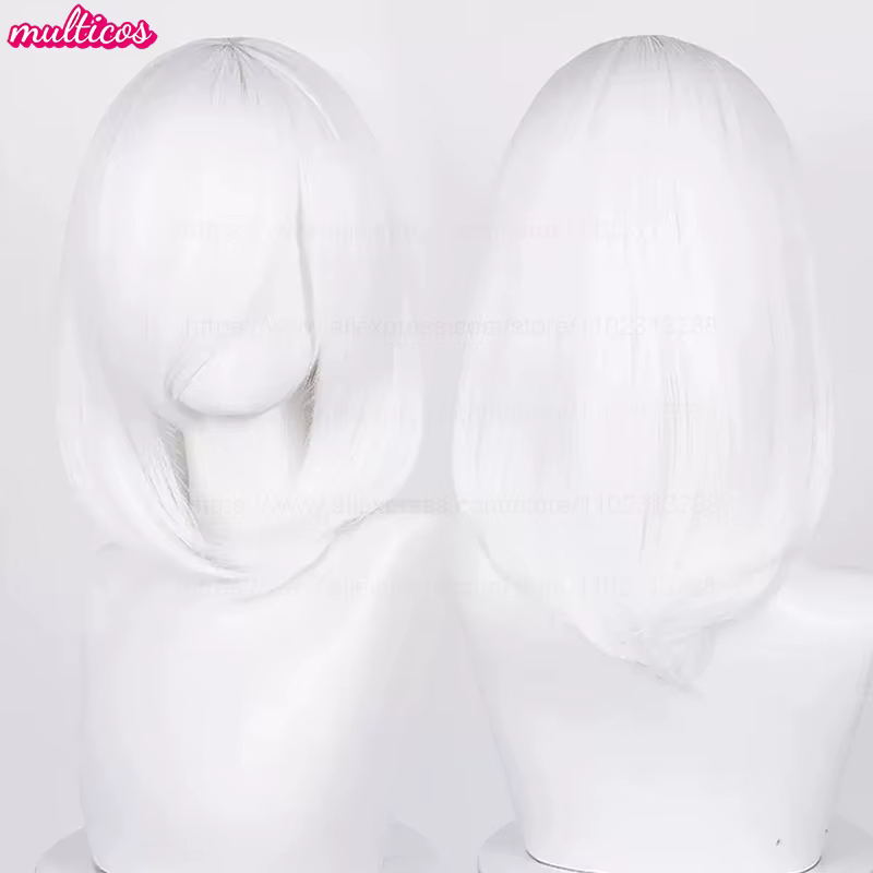 40 cm moyen basique Anime Cosplay perruque Bang Blond noir blanc rouge rose vert bleu marron or bleu