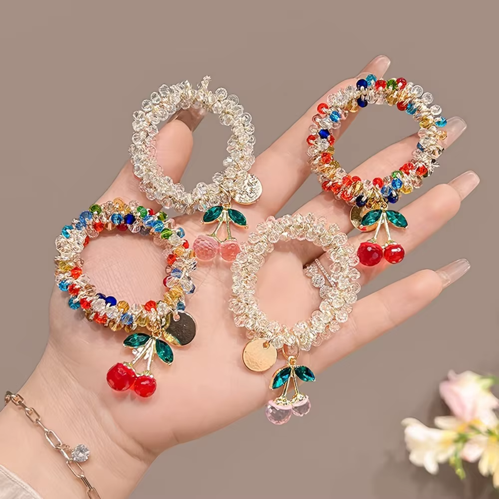 Corde à cheveux cerise en cristal coloré, 1/2 pièces, anneau de cheveux en strass doux, bandeau à ha