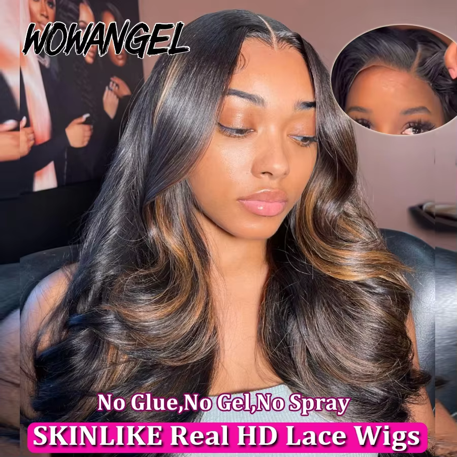 WOWANGEL-Perruque de cheveux humains Bye Bye Noeuds, 1B30 Highlight HD Lace Closure Wig, Body Wave H