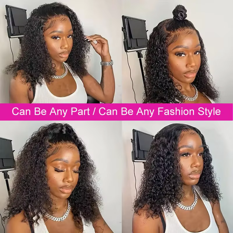 Perruque Courte Bouclée Brésilienne Bob 13x4 HD Lace Frontal Cheveux Humains Ondulés Profonds 4x4 Tr