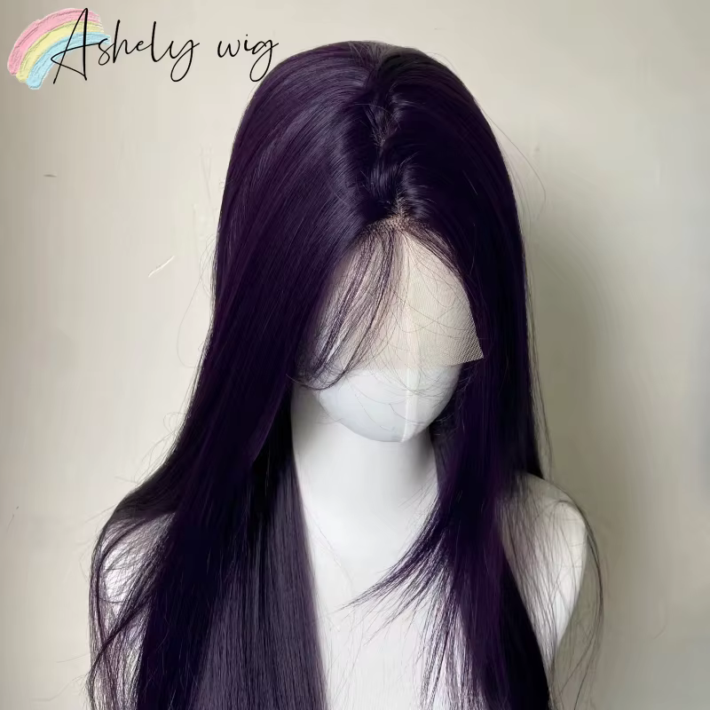 Perruque Lace Front Wig synthétique violette foncée 13x4, perruque longue et lisse pour femmes, usag