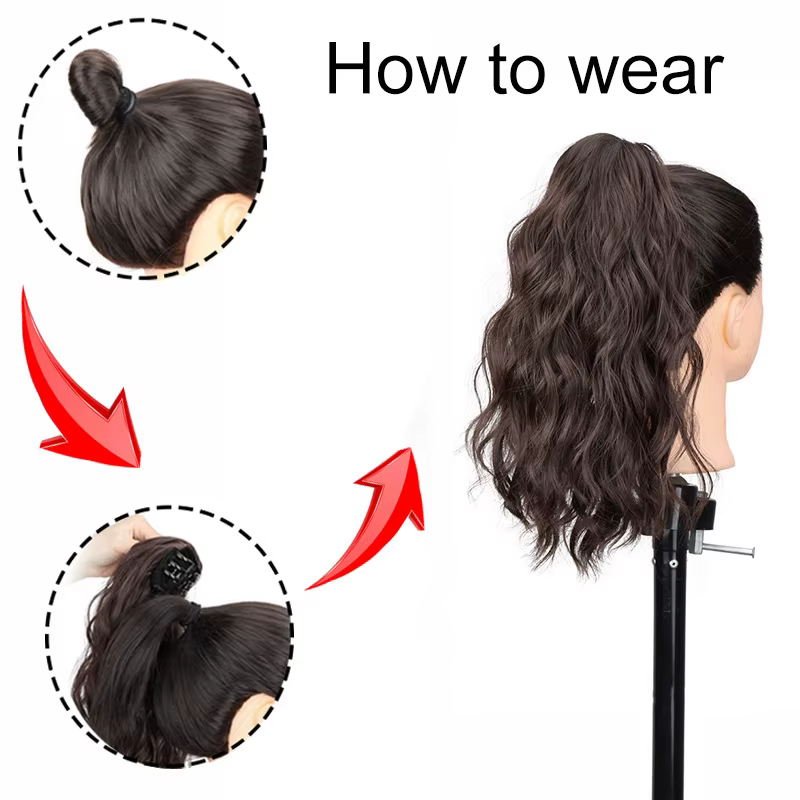 Extension capillaire synthétique courte bouclée de 14 pouces, postiche moelleuse à Clip pour queue d