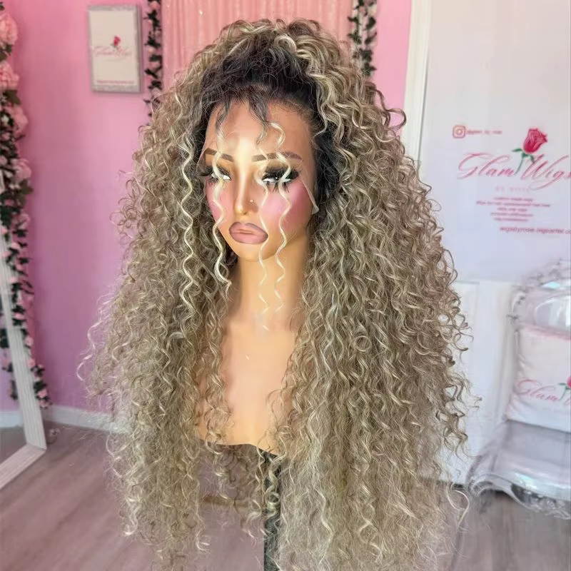 Perruque sans colle perruques de haute qualité longue perruque ondulée bouclée profonde Ombre blond 
