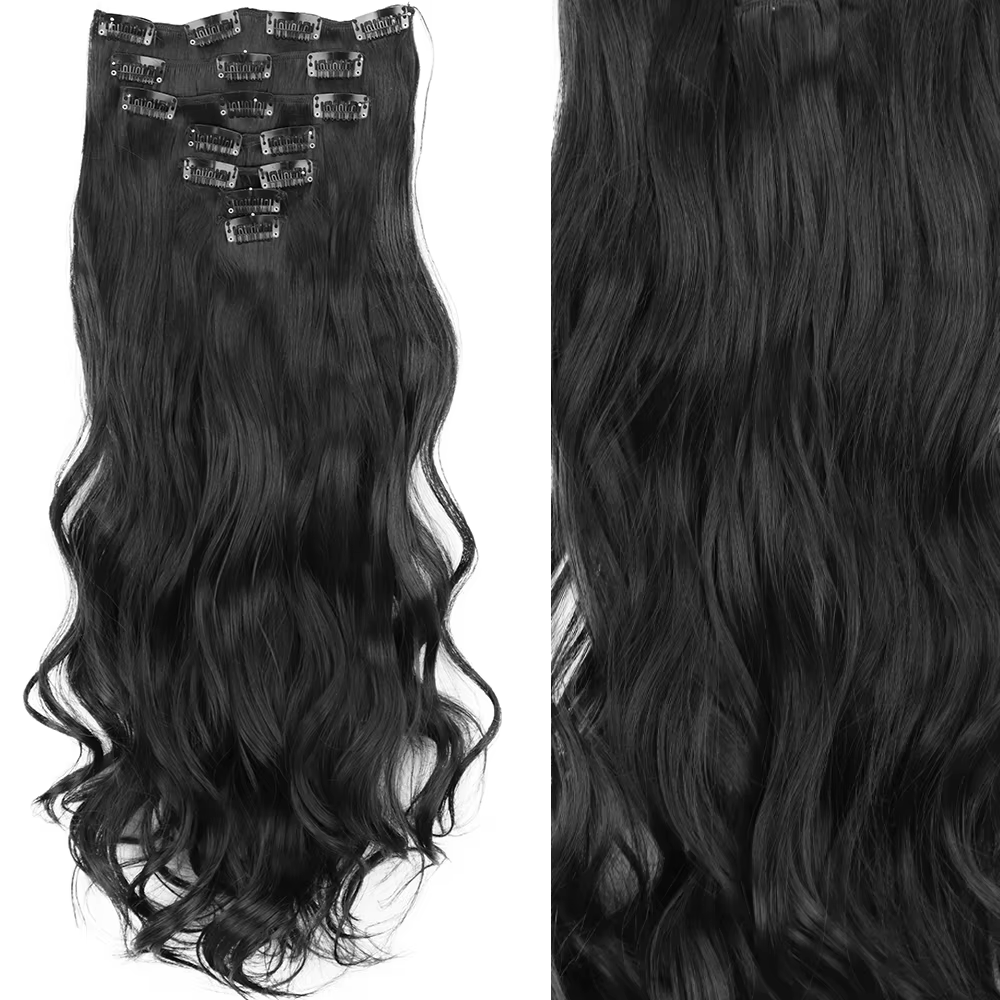 Extensions de Cheveux Longs Lisses pour Femme, Postiches Synthétiques Naturelles, Coiffure Noire et