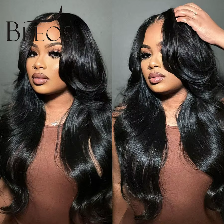 BEEOS-Perruque Lace Closure Wig sans colle, cheveux humains, 2.0 petits nœuds, 13x6, 34 pouces, 250%