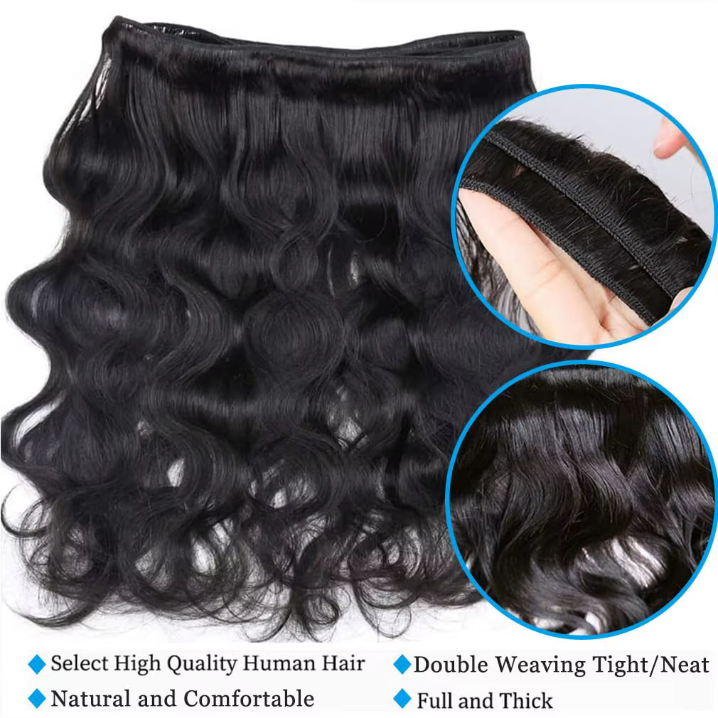 Extensions brésiliennes Body Wave avec closure en dentelle 13x4, cheveux humains véritables, 3 mèche