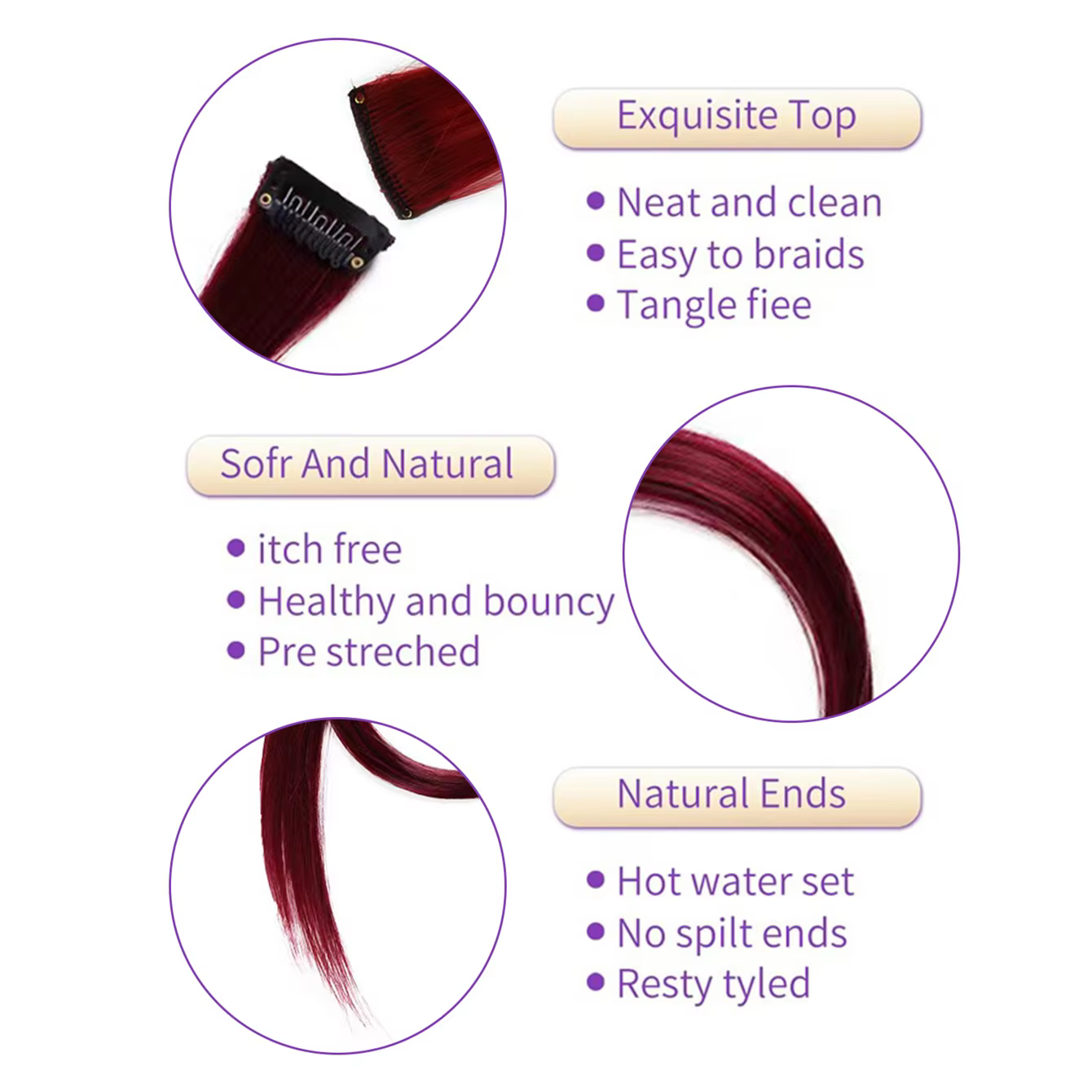 5 pièces/ensemble cheveux longs raides dans les Extensions pince synthétique dans les Extensions de