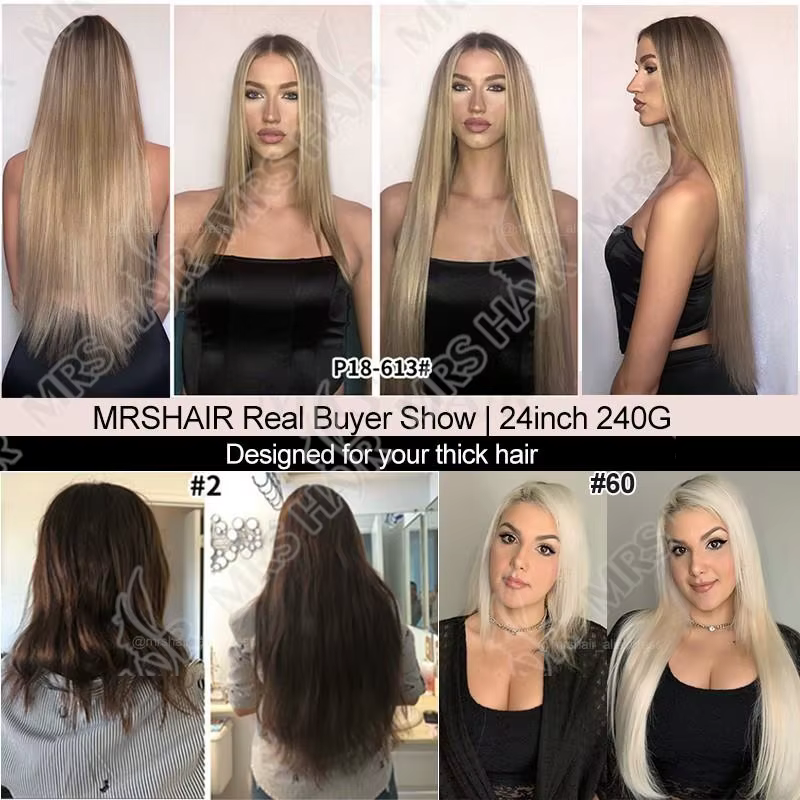 Extensions de cheveux humains à clipser, machine Remy, 24 pouces, 240g, tête complète, vrais cheveux