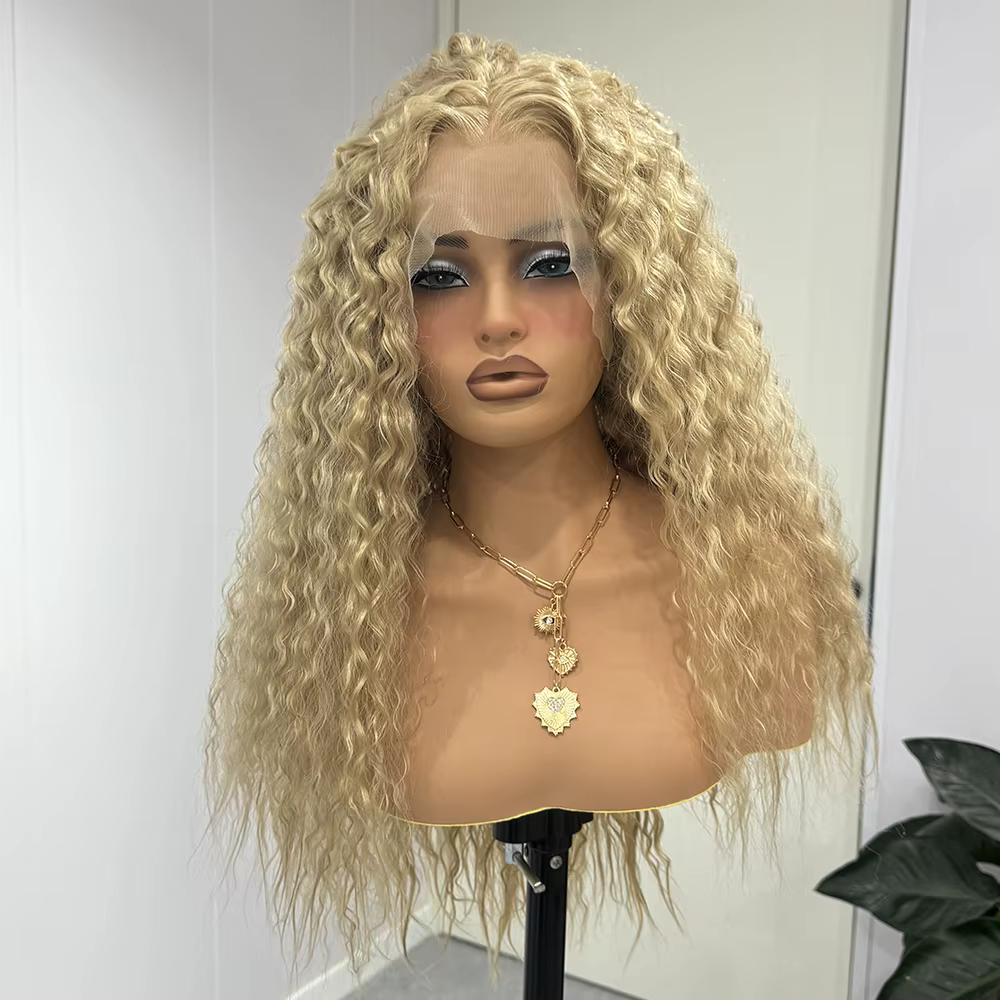Perruque Lace Front Wig synthétique bouclée Blonde longue, perruque Blonde cendrée pour femmes, perr