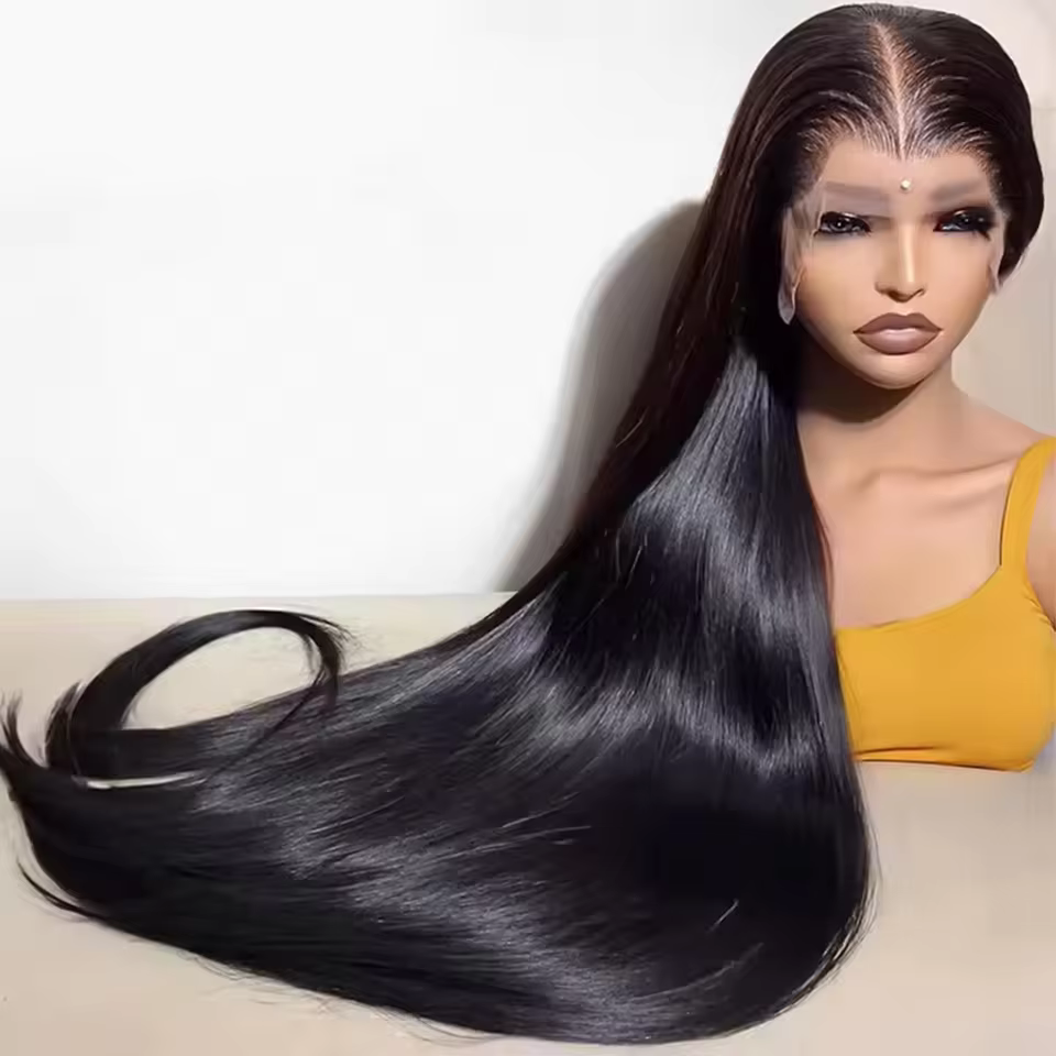 Perruques de cheveux humains lisses avec dentelle HD 13x6, densité 250%, 40 pouces, couleur naturell
