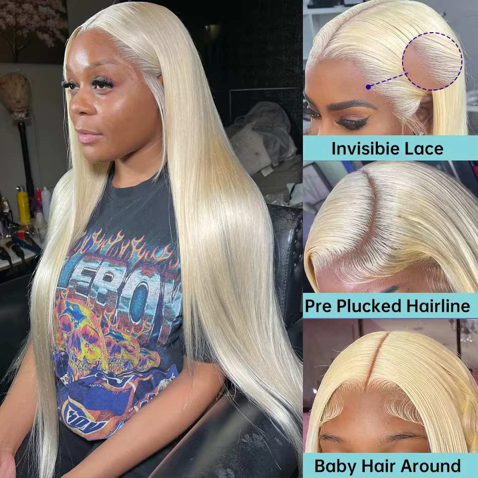 613 Blonde dentelle avant perruque cheveux humains 13X6 Hd dentelle frontale perruque 13X4 droite de