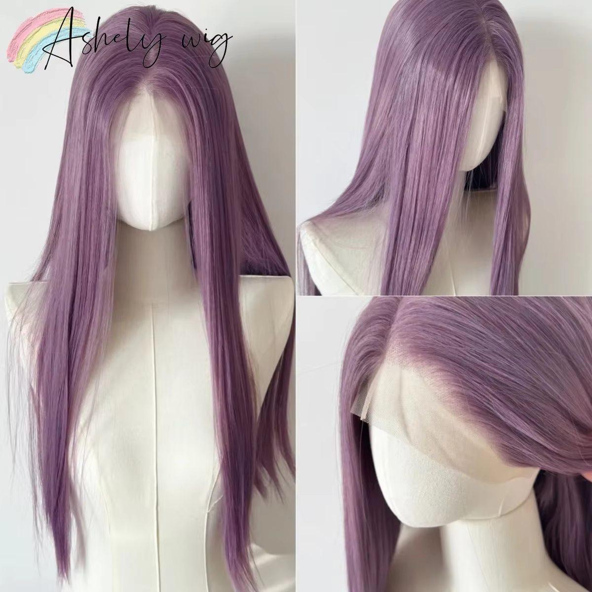 Perruque violette longue droite en dentelle pour femme, perruques de cheveux, délié naturel, fibres 