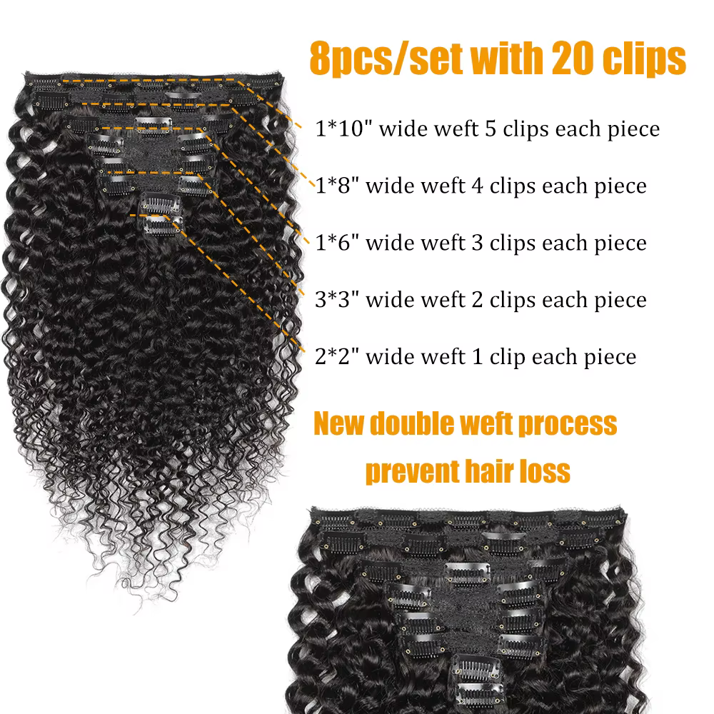 Extensions de cheveux bouclés Newmi Kinky Curly à clipser, extensions de cheveux humains brésiliens 