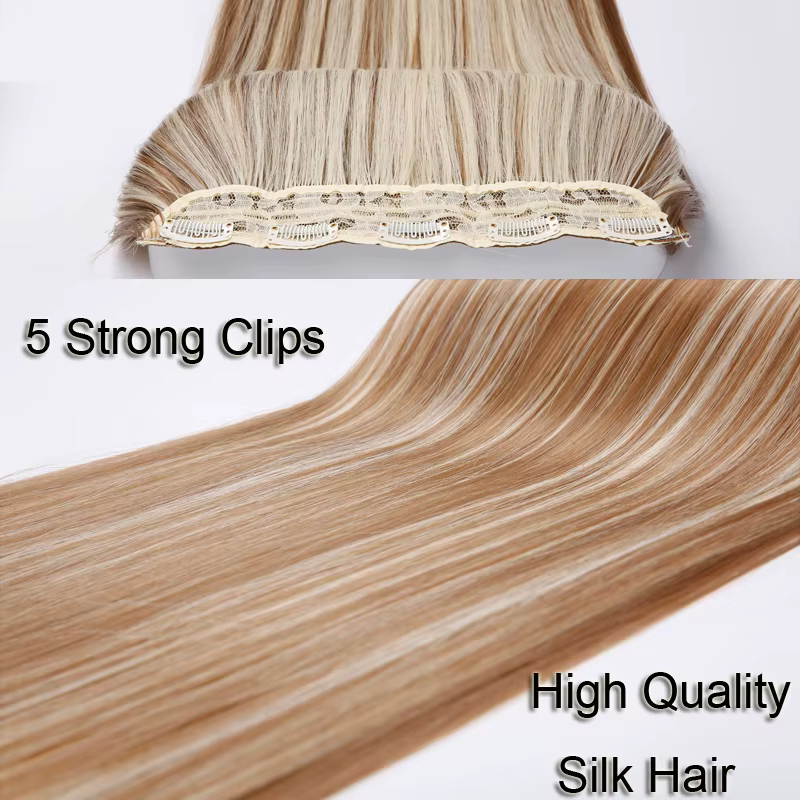 Extensions capillaires synthétiques longues et lisses de 24 pouces, postiche Invisible une pièce à 5