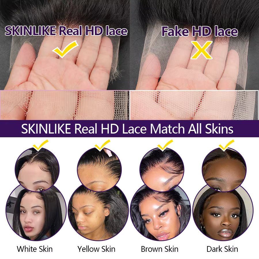 Perruque Lace Closure Remy Naturelle, Cheveux Lisses, 7x7, 6x6, Pre-Plucked, Only Invisible HD Trans