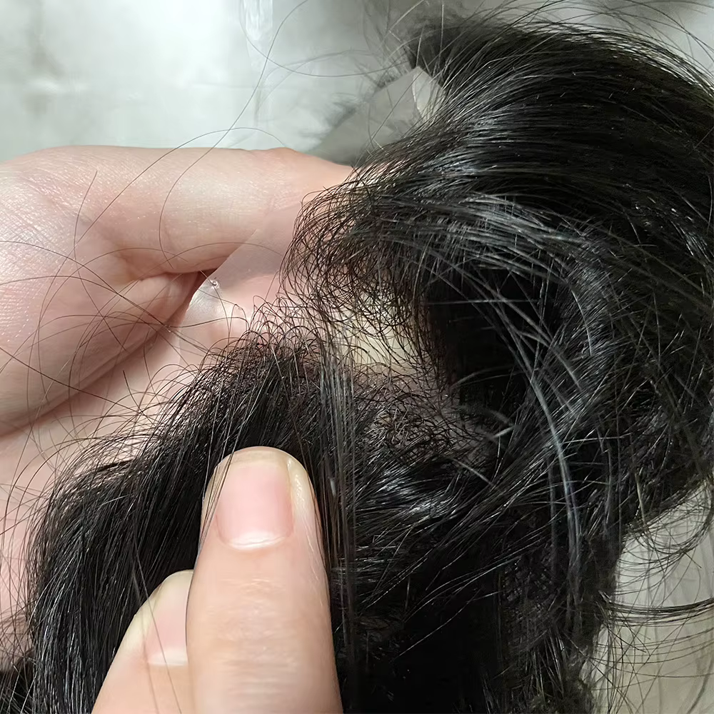 Ligne de cheveux naturelle 80% densité Super mince 0.02mm peau Invisible gris 1B65 1B80 hommes toupe