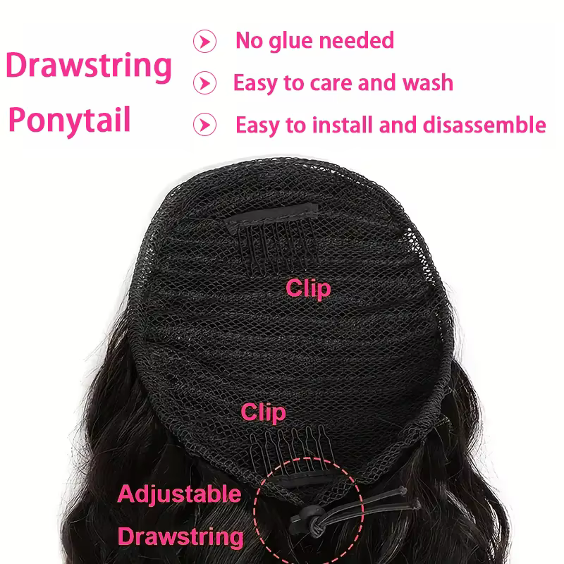 Vague de corps cheveux humains cordon queue de cheval Extensions Remy 100%