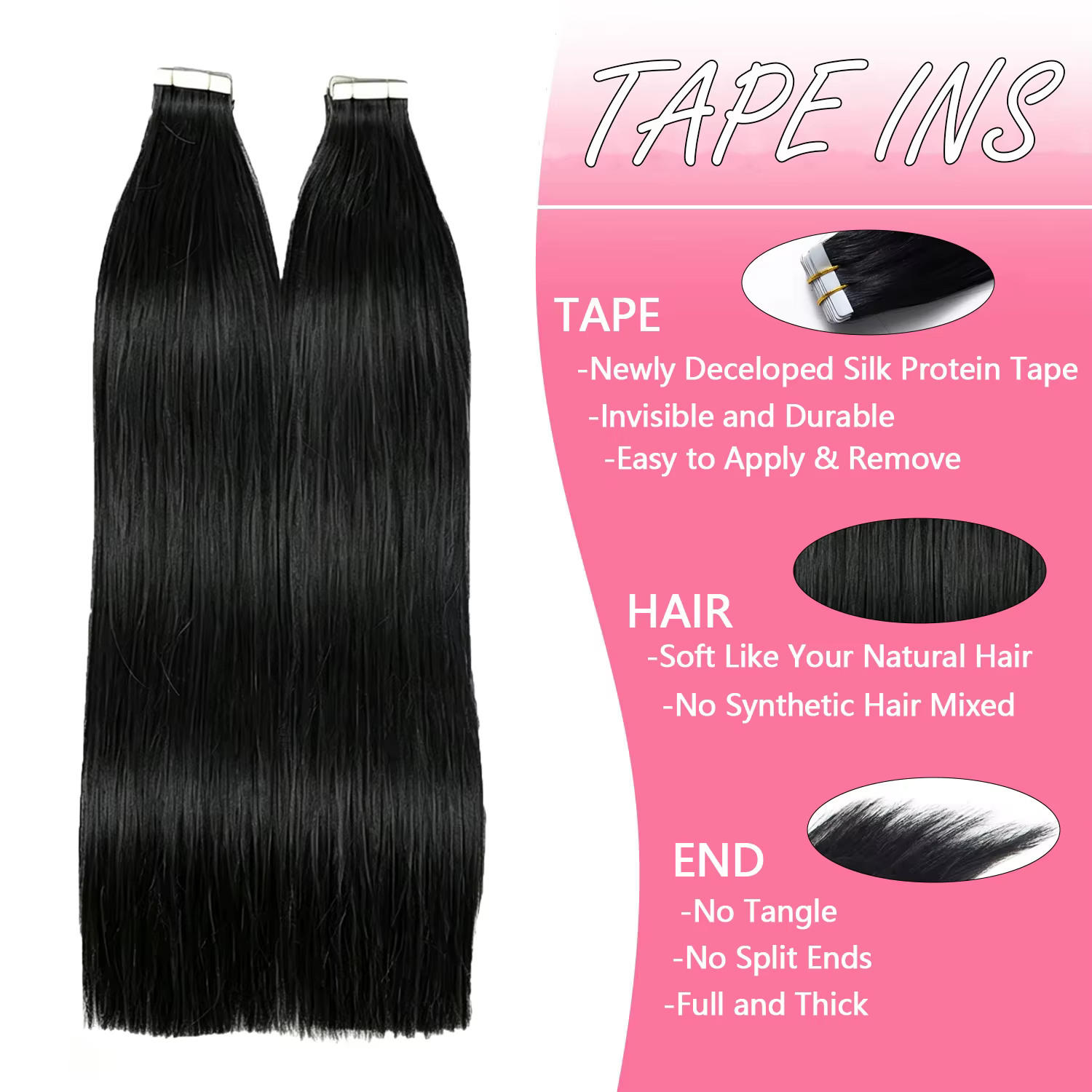 Extensions de cheveux humains à bandes adhésives