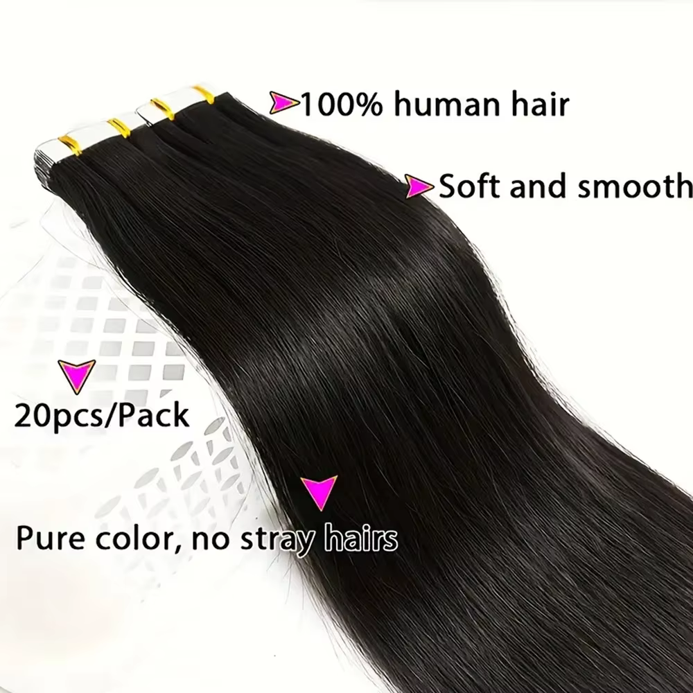 Extensions de cheveux à bandes adhésives lisses 100%