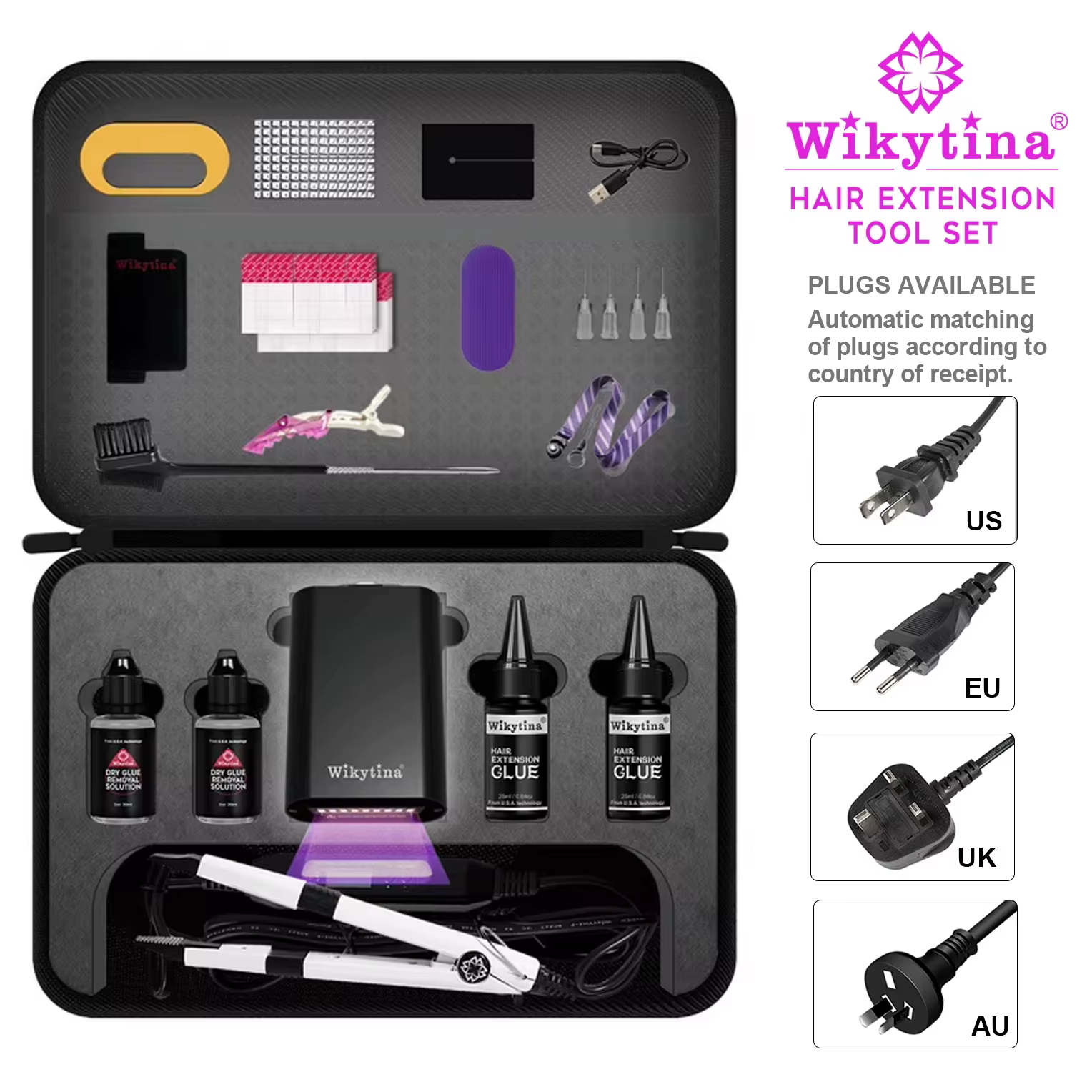 Kit Complet d'Extensions Capillaires UV 2025 Original avec Colle UV Longue Durée et Machine de Retrait - Outils de Coiffure Professionnels pour Salon