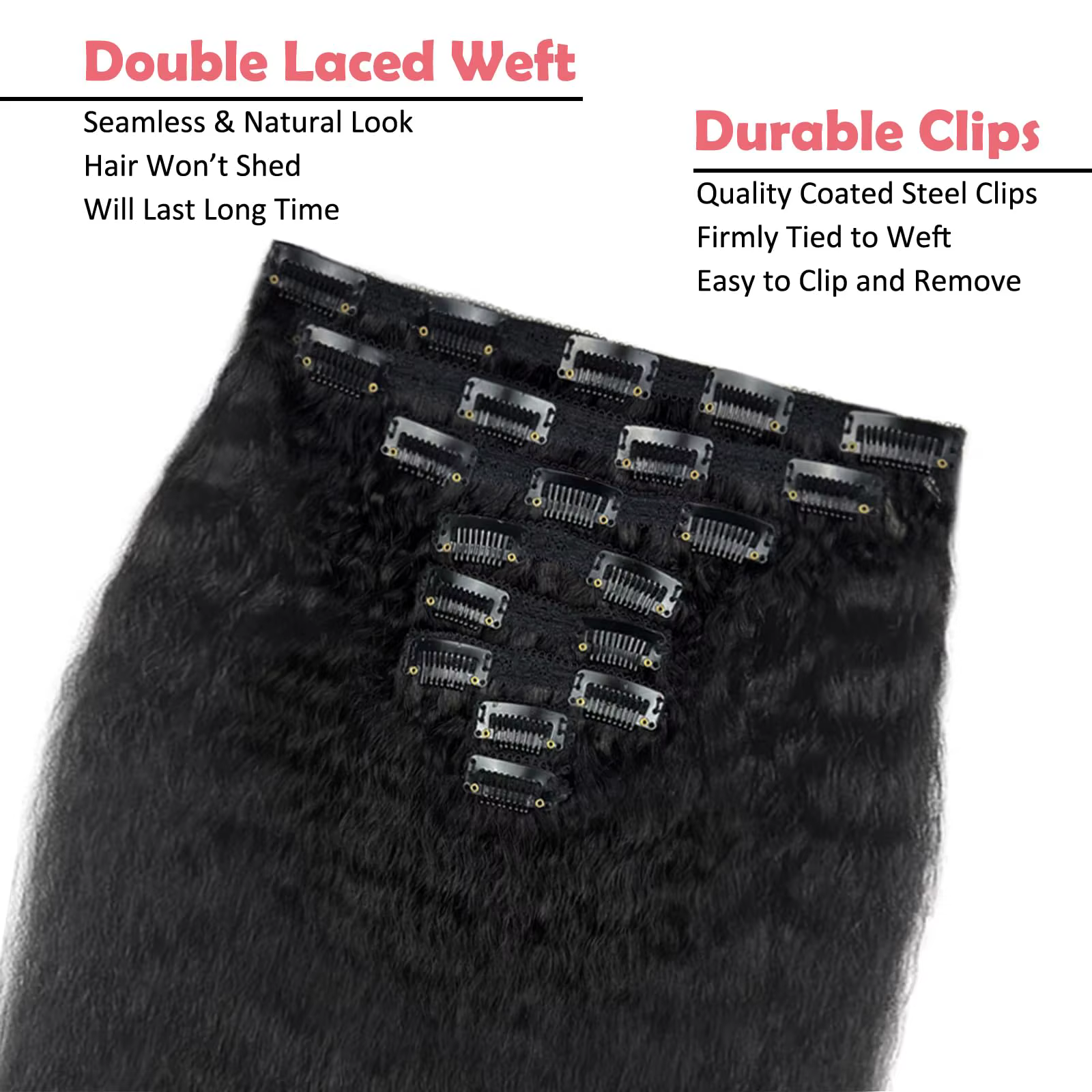 Extensions de cheveux à clipser de 18 pouces