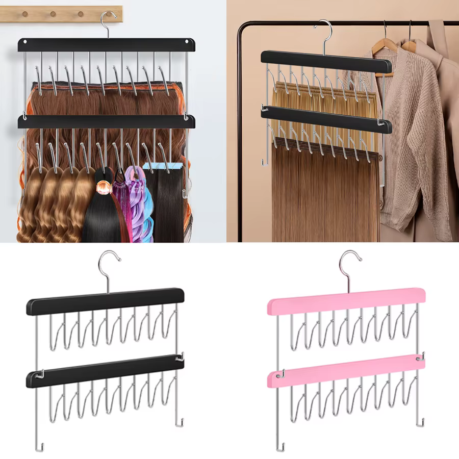 Nouveau lot de 2 supports et cintres rotatifs pour extensions de cheveux et perruques