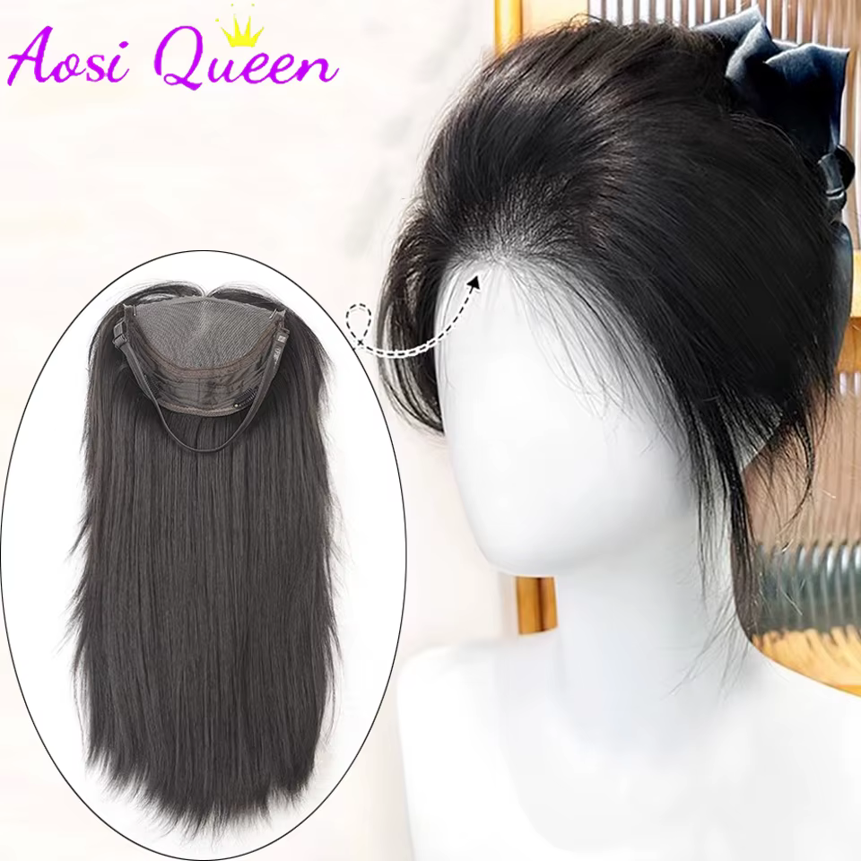 AOSI 9*13 naturel noir synthétique dentelle avant perruques marron longue droite