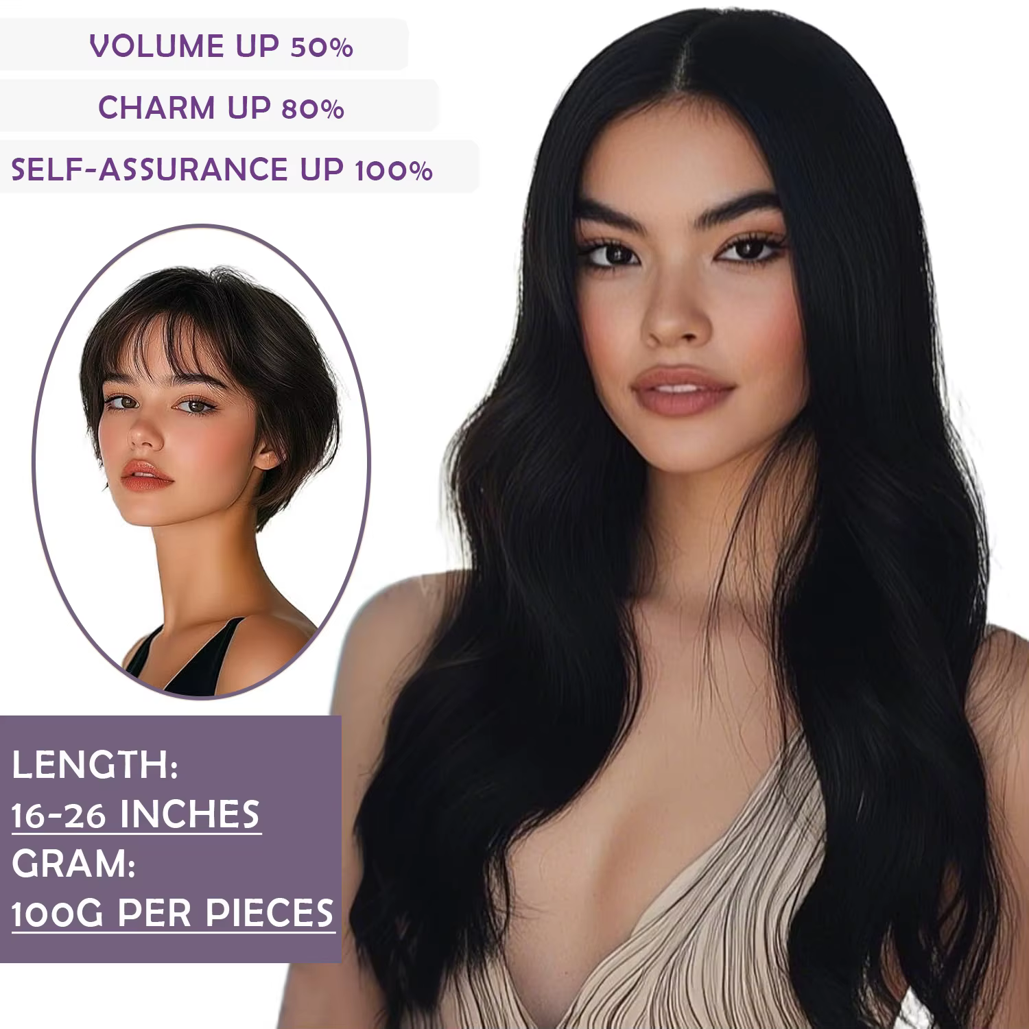 Extensions de cheveux de fil droit vrais cheveux humains fil noir naturel Extensions de cheveux humains 16-26 pouces ligne de poisson pince dans l'extension